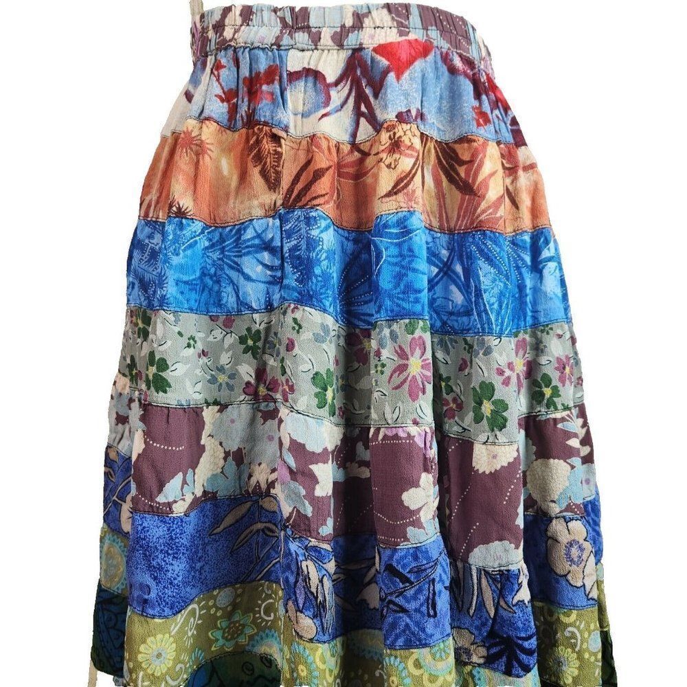 Vintage 90s Sacred Threads One Size OS Peasant Skirt Tiered Floral Boho